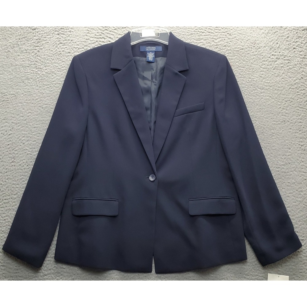 Jones Wear Essentials Blazer Jacket Womens 16 Navy Single Breasted Office Career